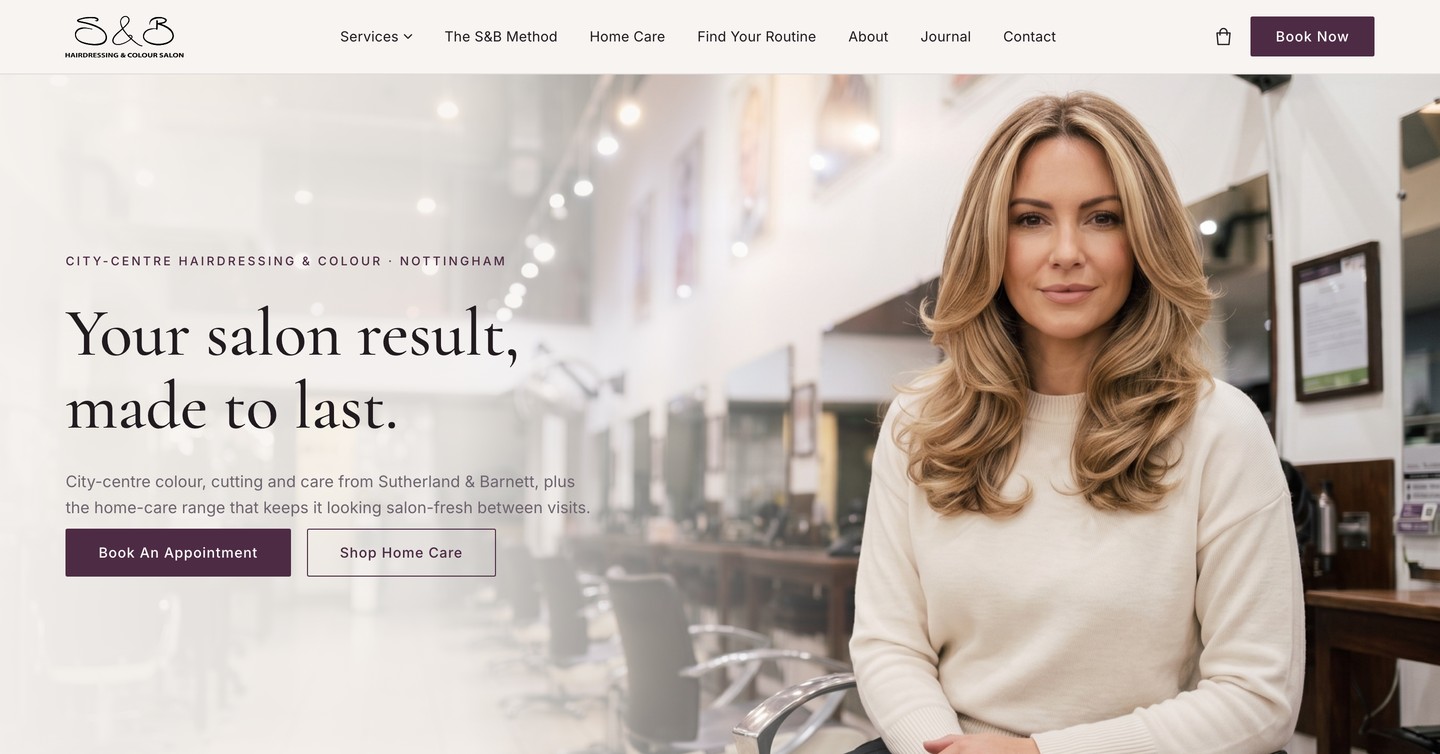 Sutherland & Barnett homepage, a custom Shopify website designed and built by Air66.